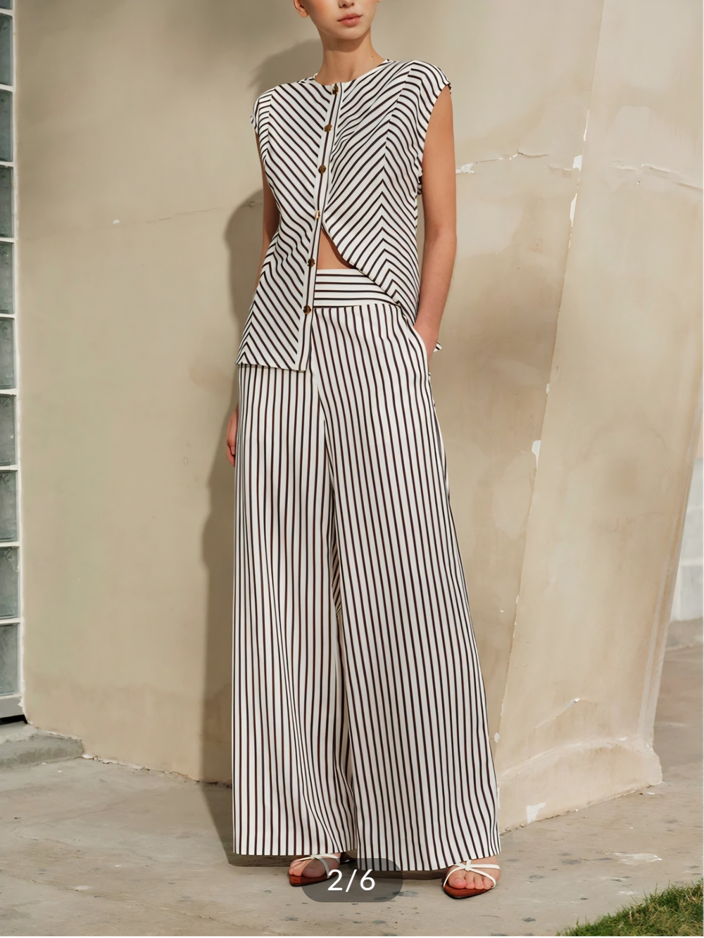 Commense Striped Mid-Waist Wide Leg Pants - Picture 2 of 4